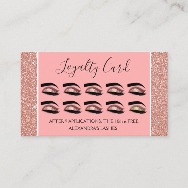 Tarjeta De Fidelización Rosa Purpurina dorado y extensiones de Eyelash de  (Anverso)