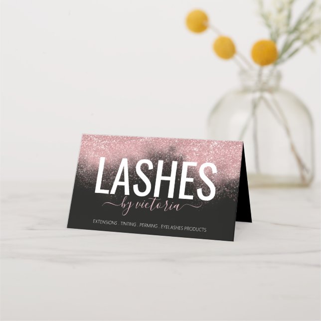 Tarjeta De Fidelización Rosa Purpurina Oro Eyelashes Después De Cuidar Tod (Anverso)