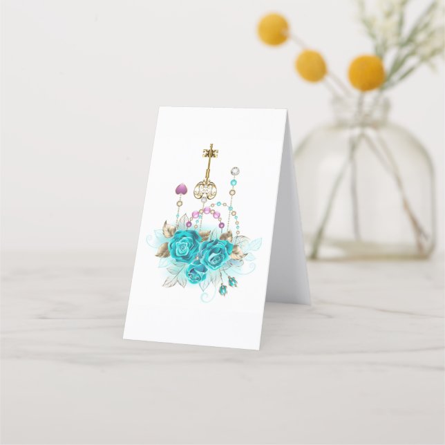 Tarjeta De Fidelización Rosas turquesas con llaves (Reverso)