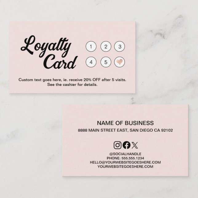 Tarjeta De Fidelización Rubor Pink White Minimal Modern Salon Business (Anverso / Reverso)