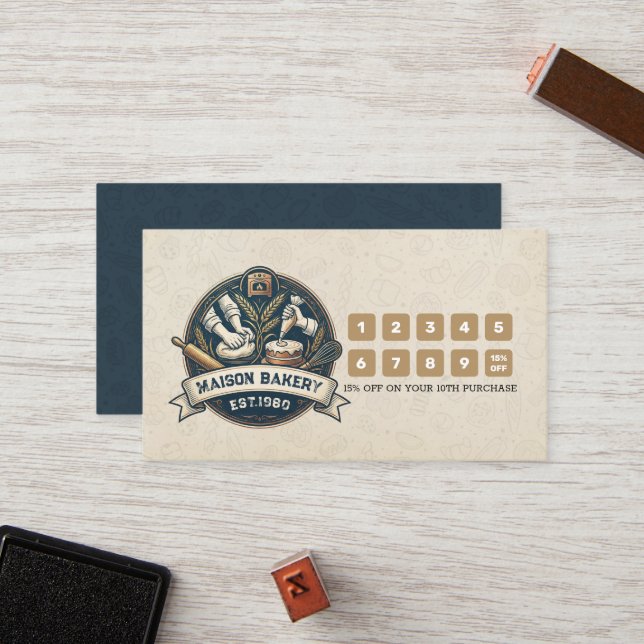 Tarjeta De Fidelización Rustic Bakery Store Pastry Desserts Loyalty Punch (Anverso/Reverso In Situ)