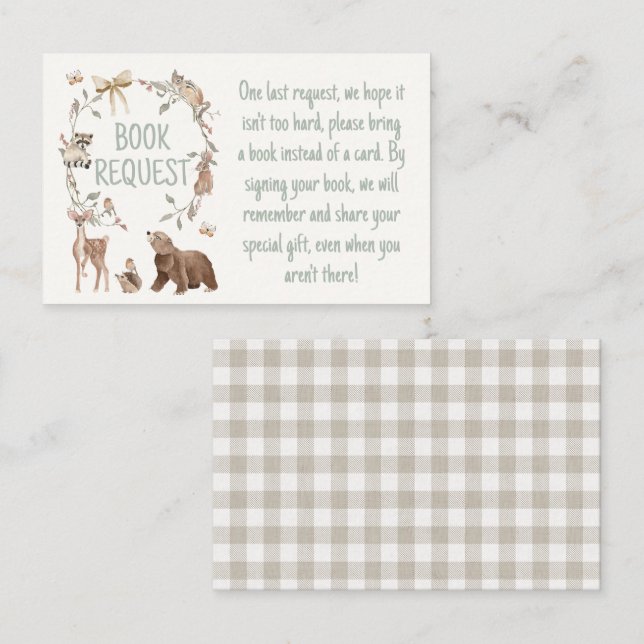 Tarjeta De Fidelización Rustic Woodland Baby Shower Book Request Insert (Anverso / Reverso)