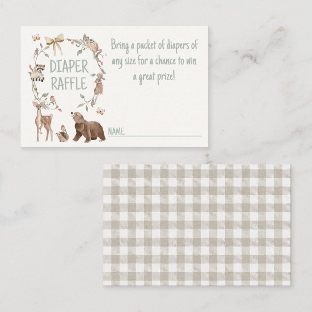 Tarjeta De Fidelización Rustic Woodland Baby Shower Diaper Raffle Insert (Anverso / Reverso)