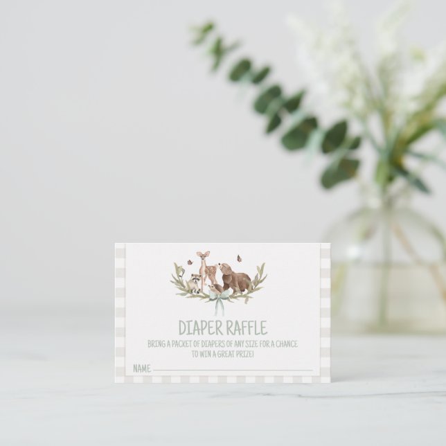 Tarjeta De Fidelización Rustic Woodland Baby Shower Diaper Raffle Insert (Anverso de pie)