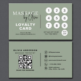 Tarjeta De Fidelización Sage Green Massage Therapist QR Code Loyalty Card
