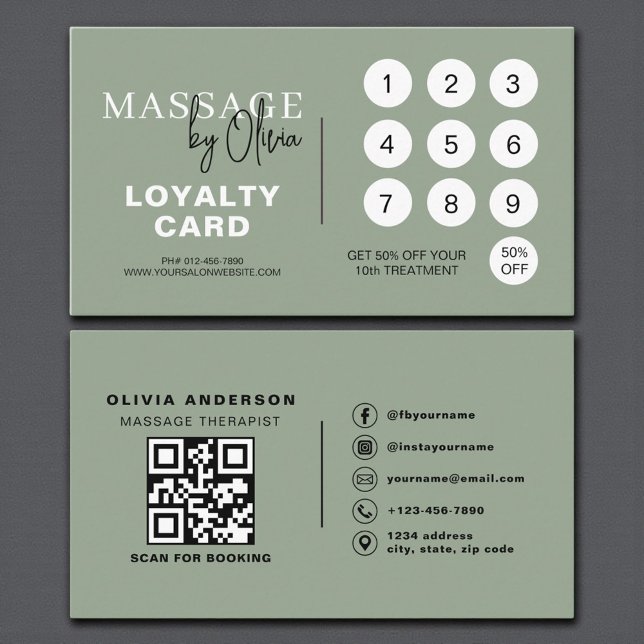 Tarjeta De Fidelización Sage Green Massage Therapist QR Code Loyalty Card (Subido por el creador)