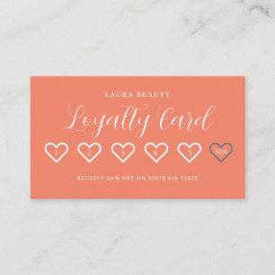Tarjeta De Fidelización Salmon Pink Stylish Minimal Heart Love