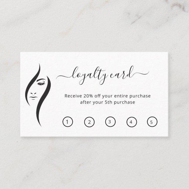 Tarjeta De Fidelización Salón De Belleza Blanco Y Negro Simple (Anverso)