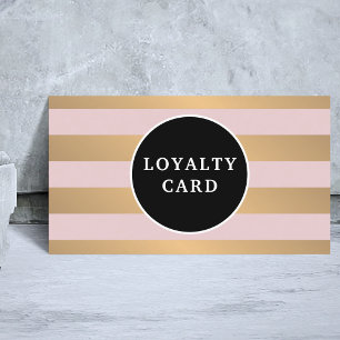 Tarjeta De Fidelización Salón de Belleza con Rayas de Rosa Dorado Falso Mo
