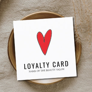 Tarjeta De Fidelización Salón de Belleza Corazón Rojo Blanco Limpio Modern