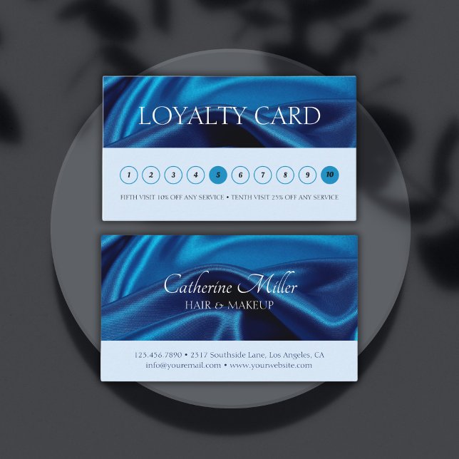 Tarjeta De Fidelización Salón de belleza de artistas de maquillaje y cabel (Modern Blue Hair & Makeup Artist Beauty Salon Loyalty Card)