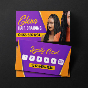 Tarjeta De Fidelización Salón de Belleza de Trenzas Africanas Púrpura y Na