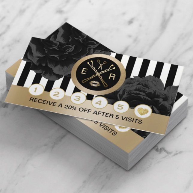 Tarjeta De Fidelización Salón De Belleza Floral Negra Banda Moderna Lealta (Subido por el creador)