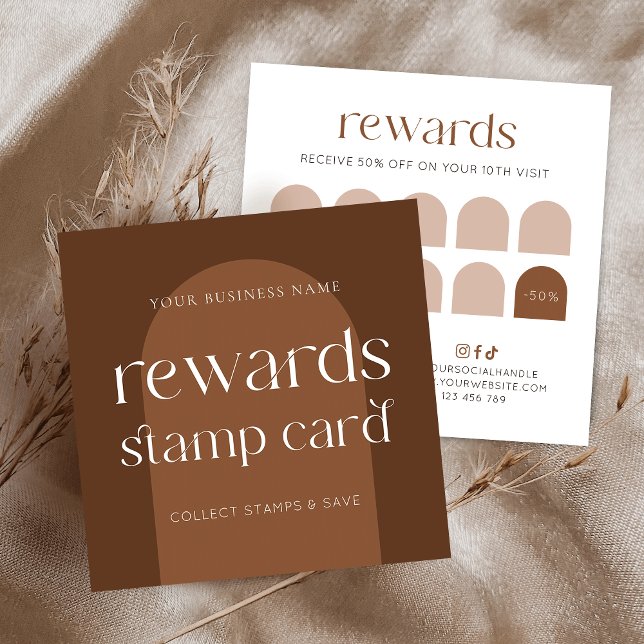 Tarjeta De Fidelización Salón de belleza moderno Boho Terracotta (Modern boho inspired business rewards cards with earthy tones terracotta aesthetic)