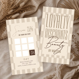 Tarjeta De Fidelización Salón de Belleza Retro Pastel Beige a Cuadros
