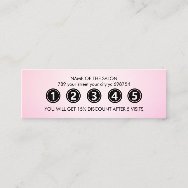 Tarjeta De Fidelización Salón de belleza rosa elegante y moderno (Reverso)