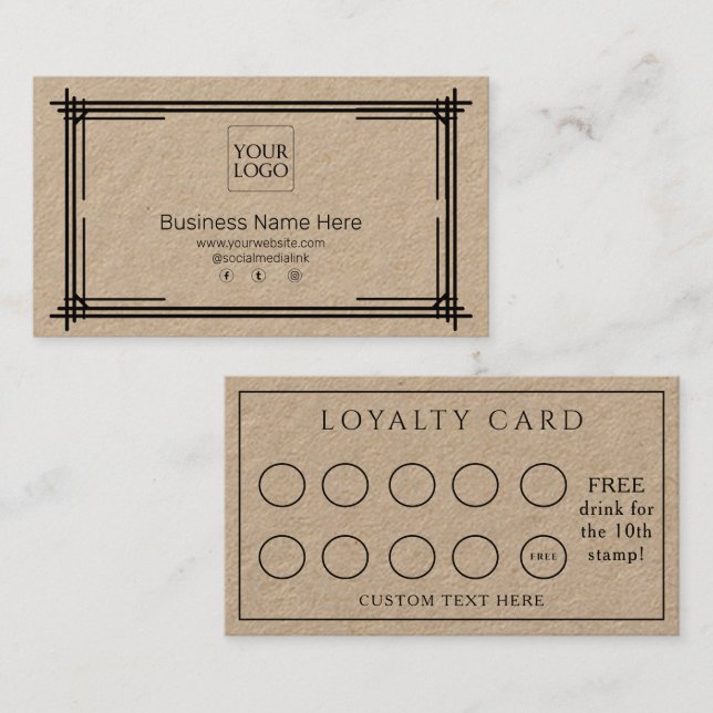 Tarjeta De Fidelización Salón de café Kraft Formal Business Café (Anverso / Reverso)