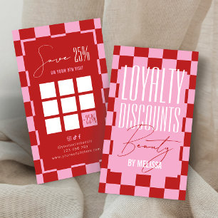 Tarjeta De Fidelización Salón de estética retro rosa y rojo a cuadros