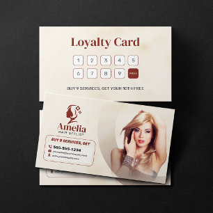 Tarjeta De Fidelización Salón de Estilismo de Cabello Biege Elegante Maqui