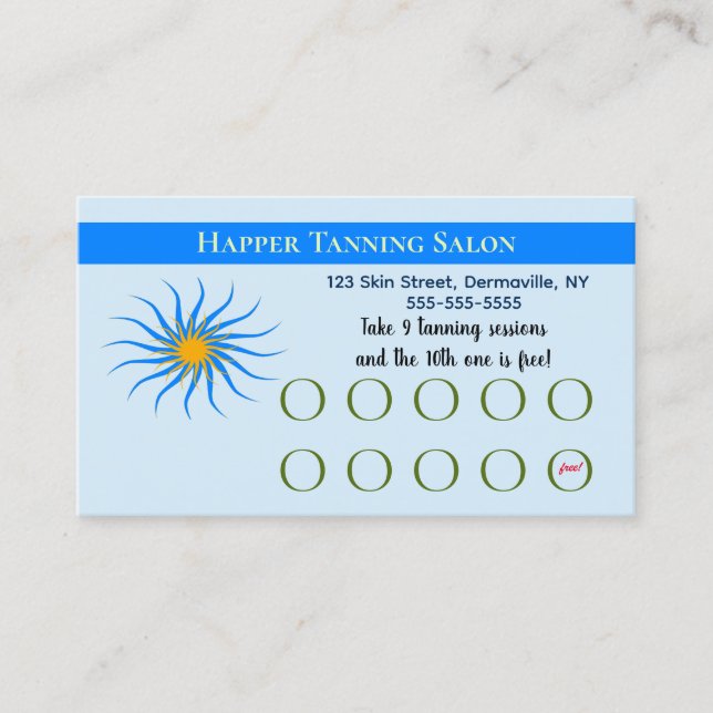 Tarjeta De Fidelización Salón de Tanning Editable (Anverso)