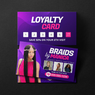 Tarjeta De Fidelización Salón de Trenzas Modernas Extensiones de Cabello T