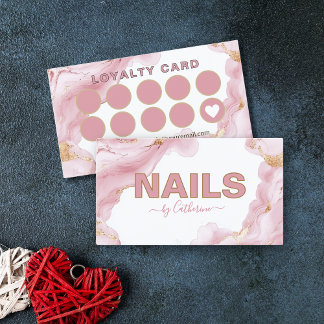Tarjeta De Fidelización Salón de uñas Agate Rosado y Oro Manicurista