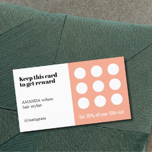 Tarjeta De Fidelización Salón Elegante Peach White Pastel