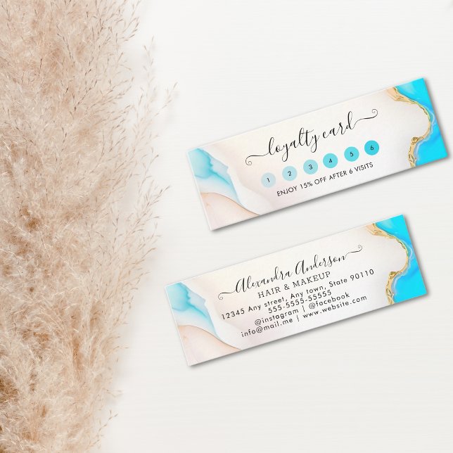 Tarjeta De Fidelización Salón Holográfico con guión de firma de lujo Aqua (Luxury Signature Script Aqua Holographic Salon Loyalty Card)