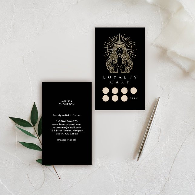 Tarjeta De Fidelización Salon Makeup Hair Nails Mystic Tarot Gold Black (hair salon loyalty card mystical tarot celestial beauty makeup nails lashes stylist beauty)