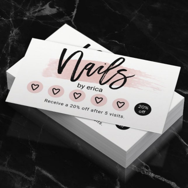 Tarjeta De Fidelización Salón Nail Cute Lealtad Manicurista Rosa Rubor (Subido por el creador)