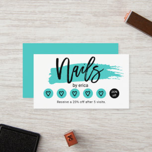 Tarjeta De Fidelización Salón Nail Cute Turquoise Lealtad Manicurista