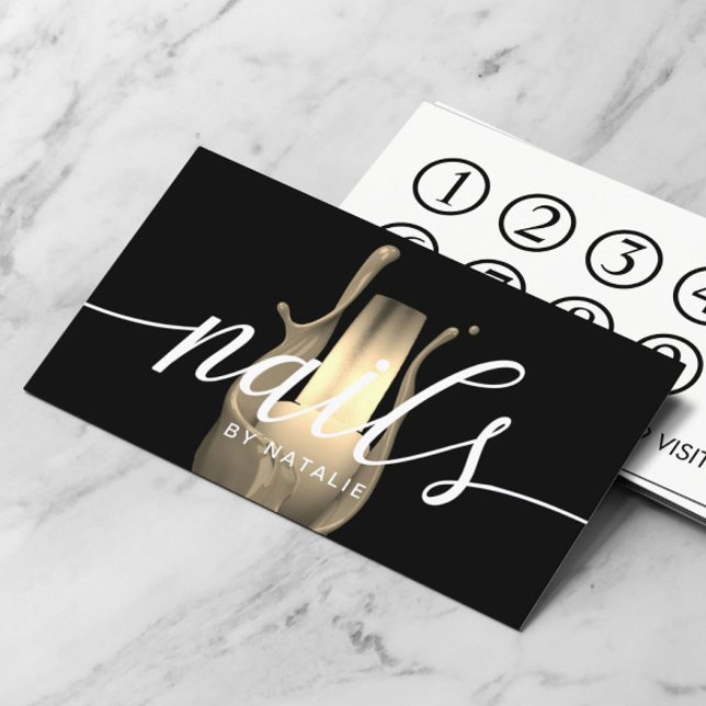 Tarjeta De Fidelización Salón Nail Manicuria Oro Bola Polaca Lealtad (Subido por el creador)