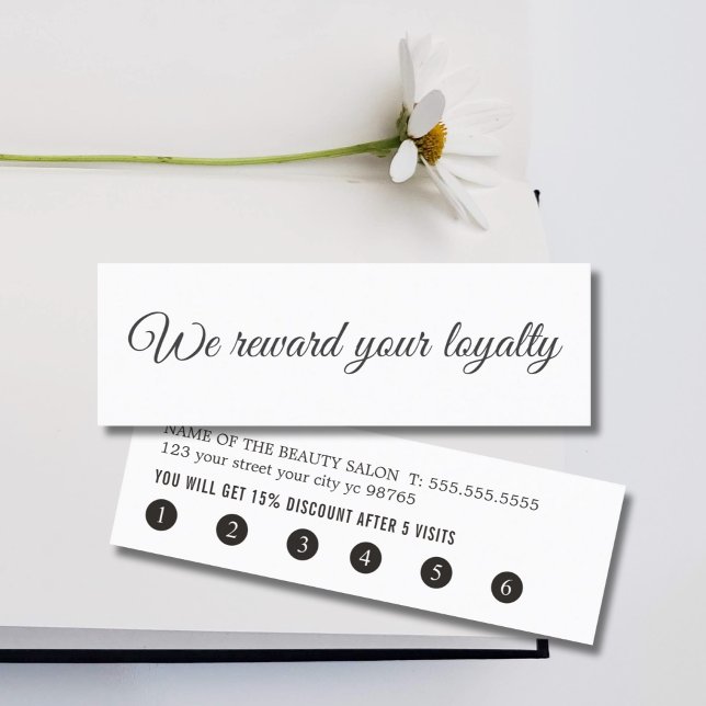 Tarjeta De Fidelización Salón sencillo elegante de escritura a mano blanca (Subido por el creador)