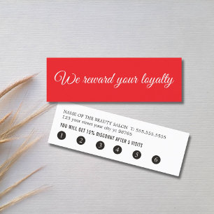 Tarjeta De Fidelización Salón Simple Elegante Rojo Blanco Escrito a Mano
