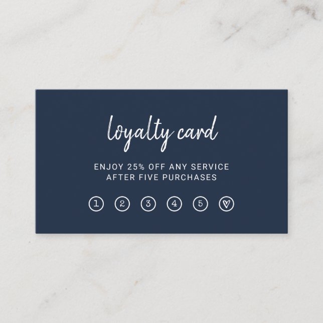 Tarjeta De Fidelización Script moderno| Azul marino elegante y sencillo (Anverso)