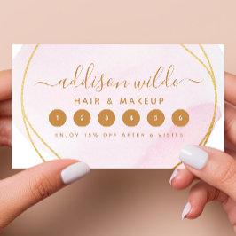 Tarjeta De Fidelización Script Rubor Pink Watercolor Gold Circle Business