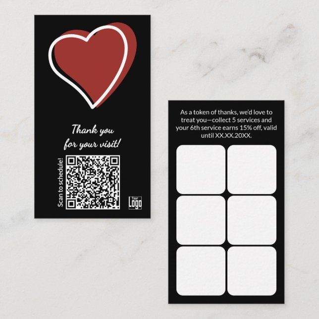 Tarjeta De Fidelización Service Business Valentine's Day QR Thank You (Anverso / Reverso)