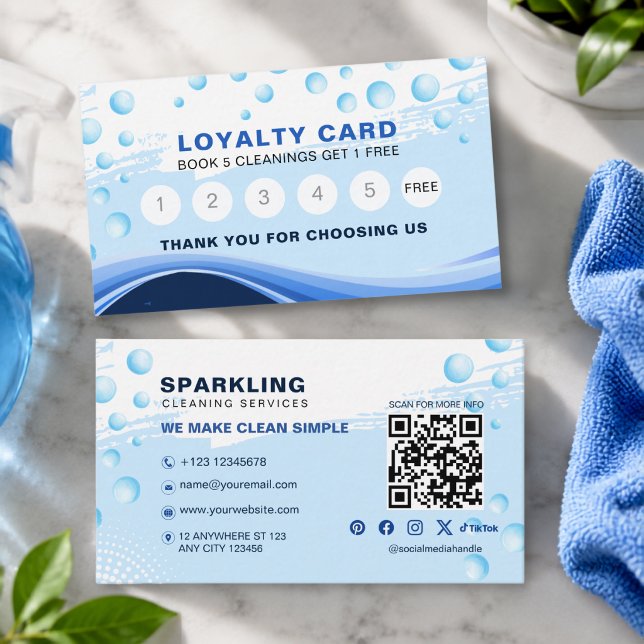 Tarjeta De Fidelización Servicio de limpieza profesional azul blanco moder (Subido por el creador)