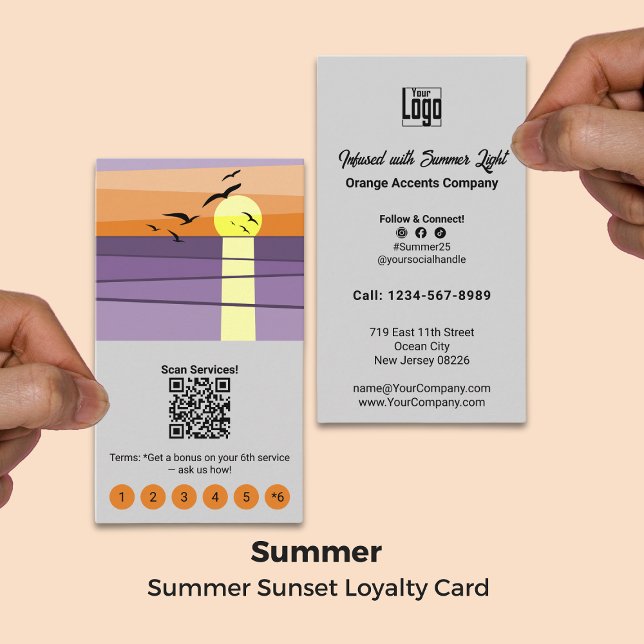 Tarjeta De Fidelización Servicio de plantilla de diseño de verano de Sunse (Summer Sunset Design Template Service Loyalty Card)