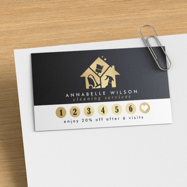 Tarjeta De Fidelización Servicios de limpieza de casas de oro (Subido por el creador)
