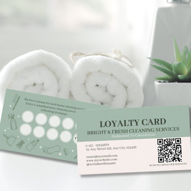 Tarjeta De Fidelización Servicios de limpieza de crema verde simple y mini (Subido por el creador)