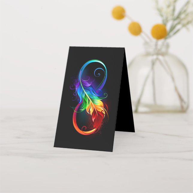 Tarjeta De Fidelización Símbolo infinito con plumas arcoiris (Anverso)