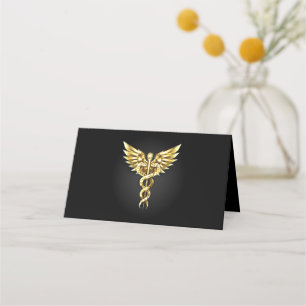 Tarjeta De Fidelización Símbolo poligonal dorado Caduceo