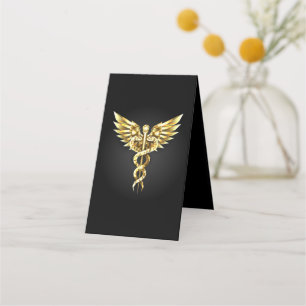 Tarjeta De Fidelización Símbolo poligonal dorado Caduceo