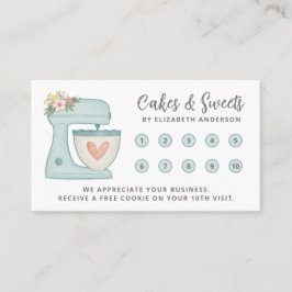 Tarjeta De Fidelización Simple Blue Mixer Floral Cake Bakery Business