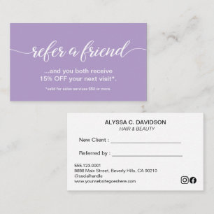 Tarjeta De Fidelización Simple Elegante Script Referir un Amigo Púrpura