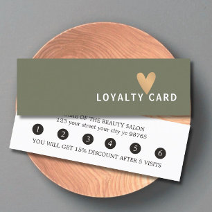 Tarjeta De Fidelización Simple Elegante Verde Blanco Corazón de Oro Falso
