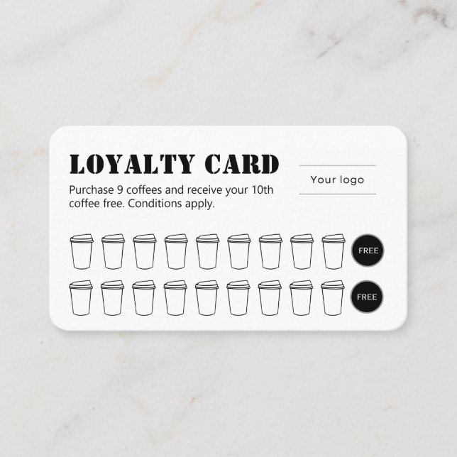 Tarjeta De Fidelización Stencil Typography Coffee Loyalty Card (Anverso)