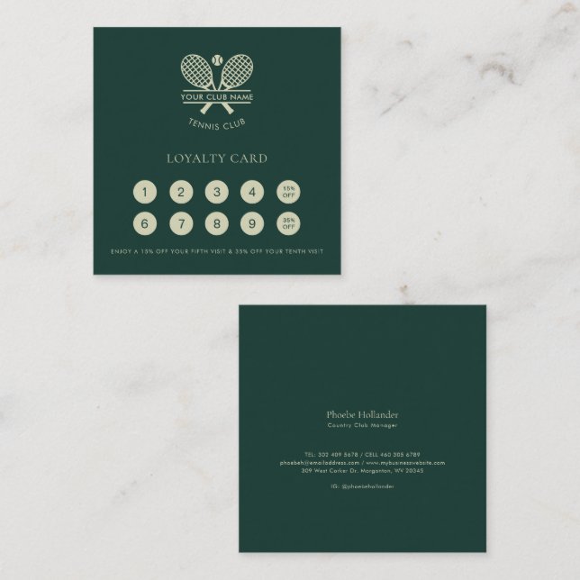 Tarjeta De Fidelización Su nombre de club de tenis Miembros elegantes (Anverso / Reverso)