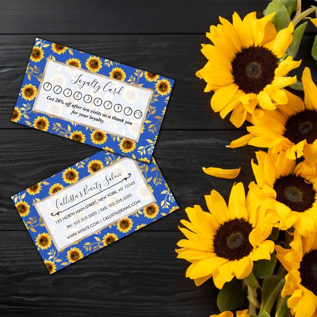 Tarjeta De Fidelización Sunny Yellow Gold Blue Sunflowers patrón (Subido por el creador)
